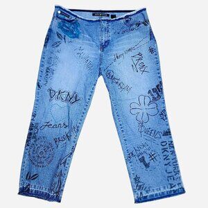 DNKY wide-leg jeans Y2K vintage Midrise Graffiti - Size 12 SHORT